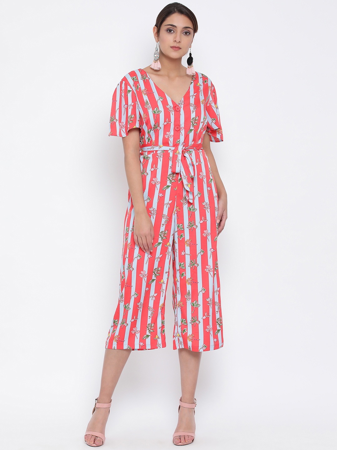 

Oxolloxo Women Pink & White Printed Culotte Jumpsuit