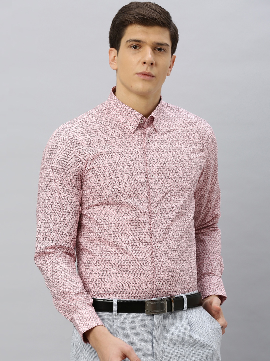 

Blackberrys Men Pink & Burgundy Slim Fit Printed Formal Shirt