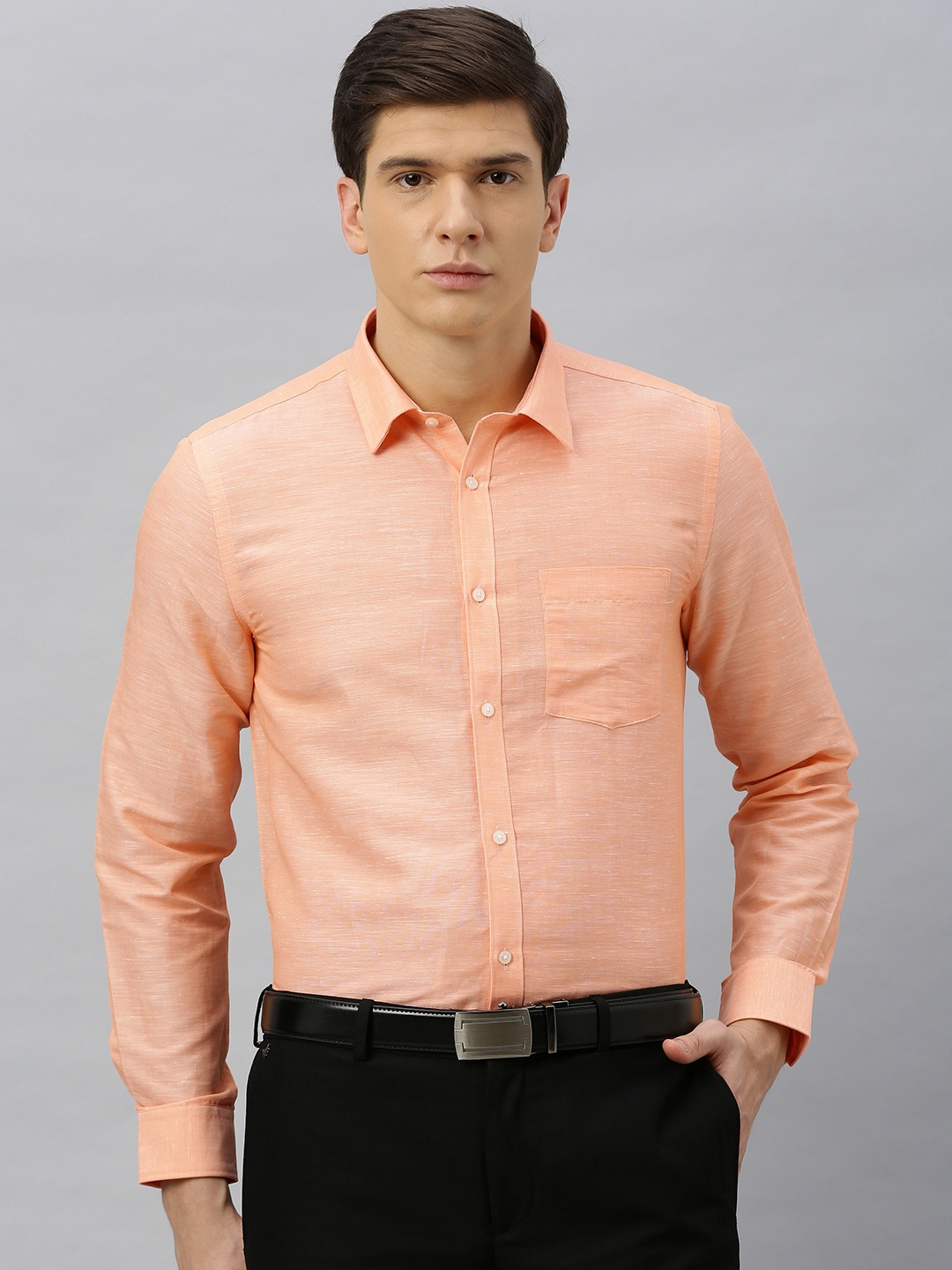 

Blackberrys Men Coral Orange Slim Fit Textured Formal Shirt