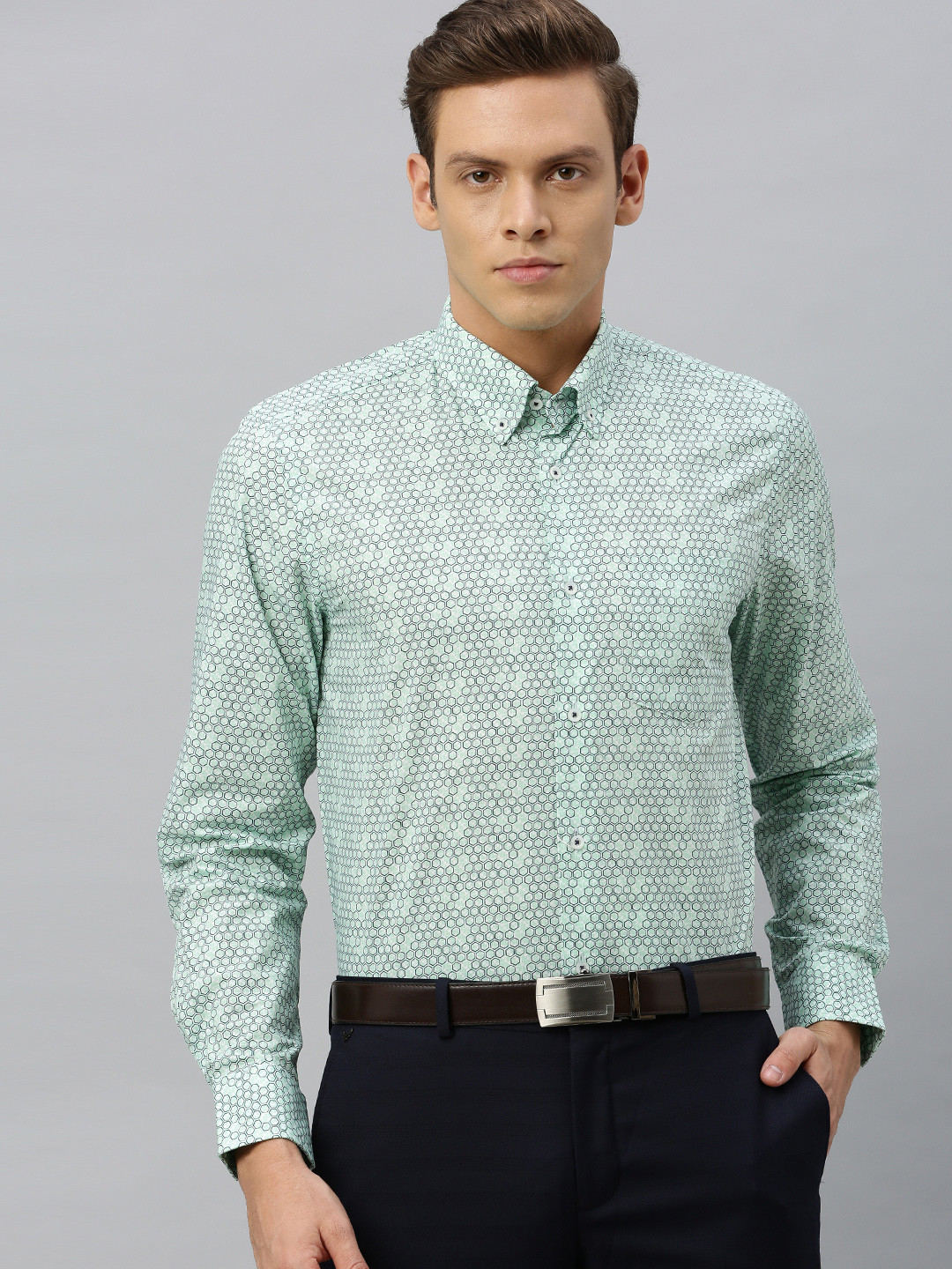

Blackberrys Men Sea Green & White Slim Fit Printed Casual Shirt