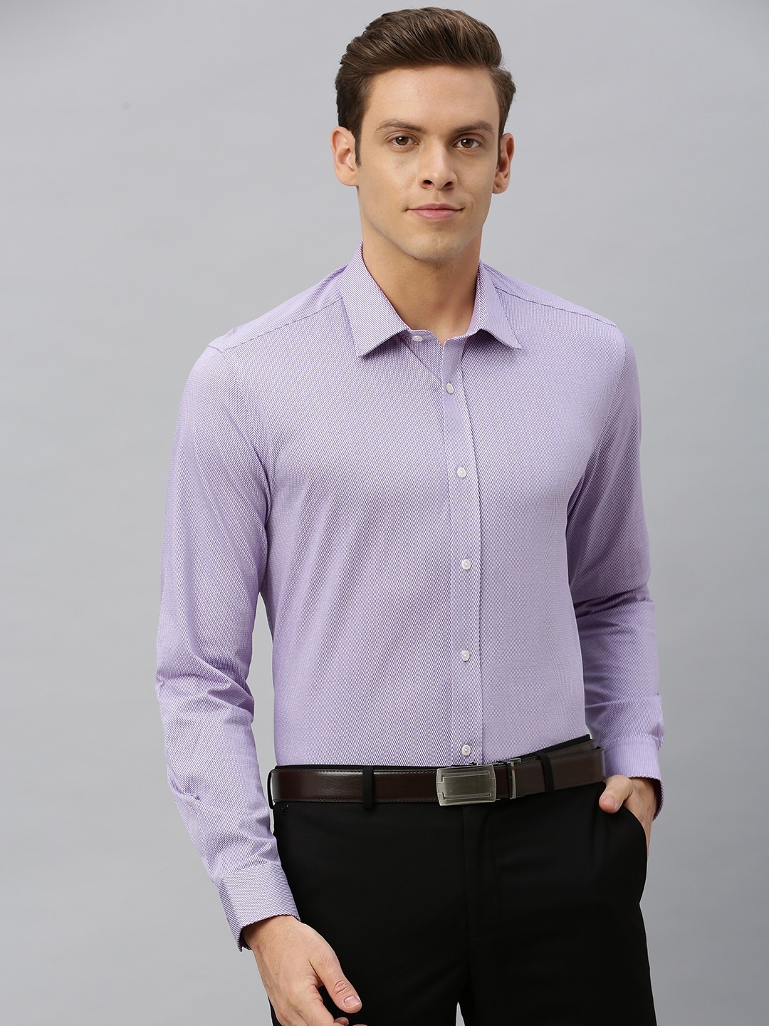 

Blackberrys Men Purple & White India Slim Fit Printed Formal Shirt