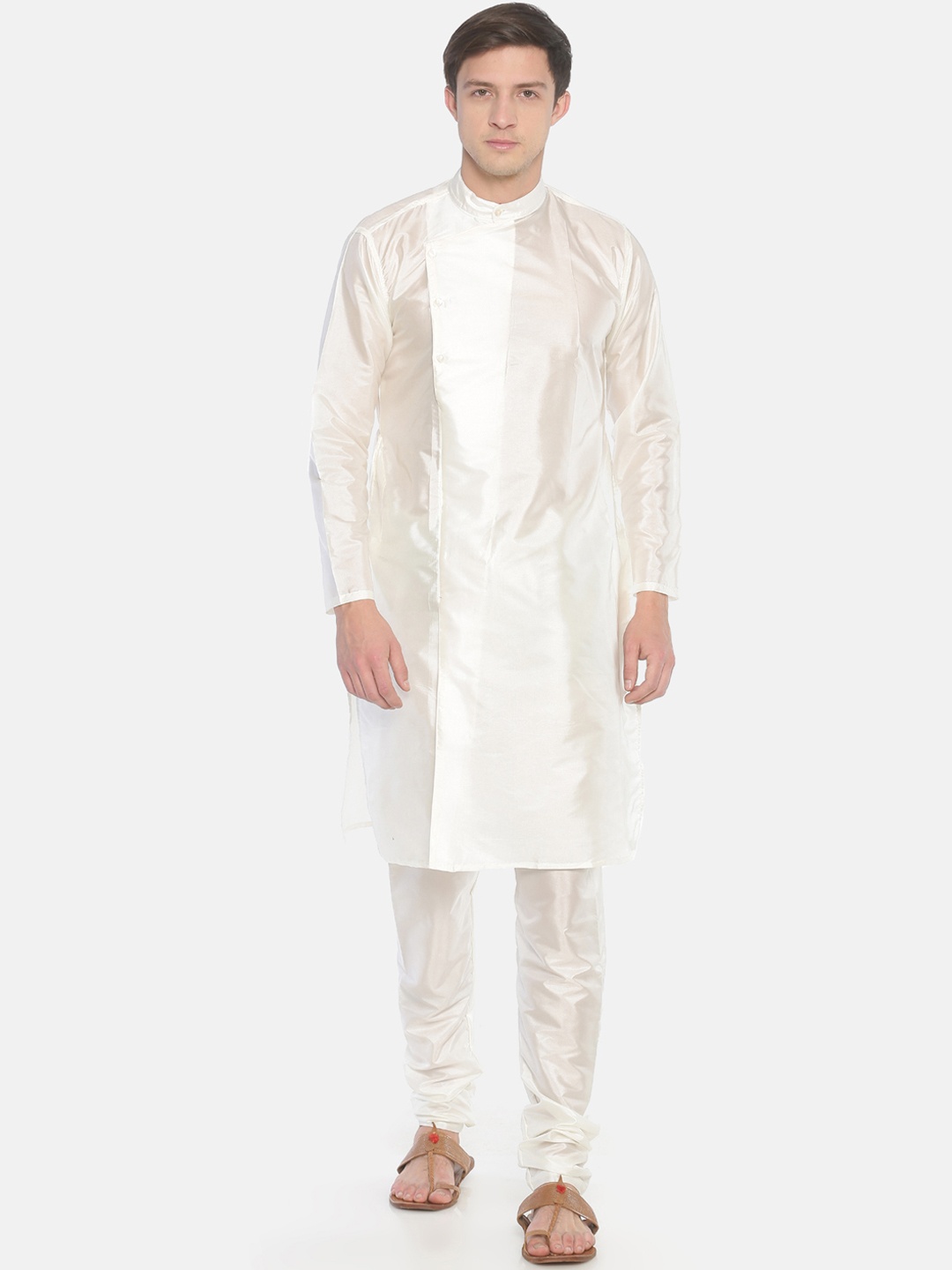 

Sethukrishna Men Cream-Coloured Solid Kurta with Pyjamas