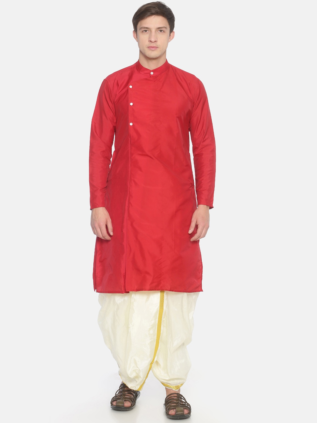 

Sethukrishna Men Red Solid Kurta with Dhoti Pants