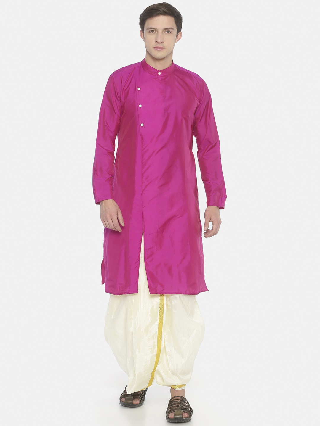 

Sethukrishna Men Pink Solid Kurta with Dhoti Pants