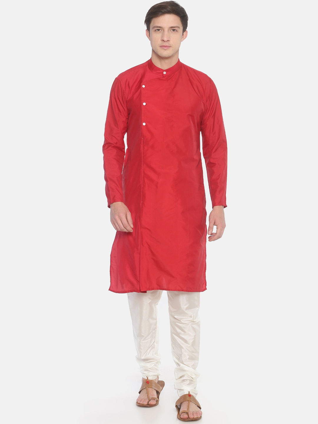

Sethukrishna Men Red & White Solid Kurta with Pyjamas