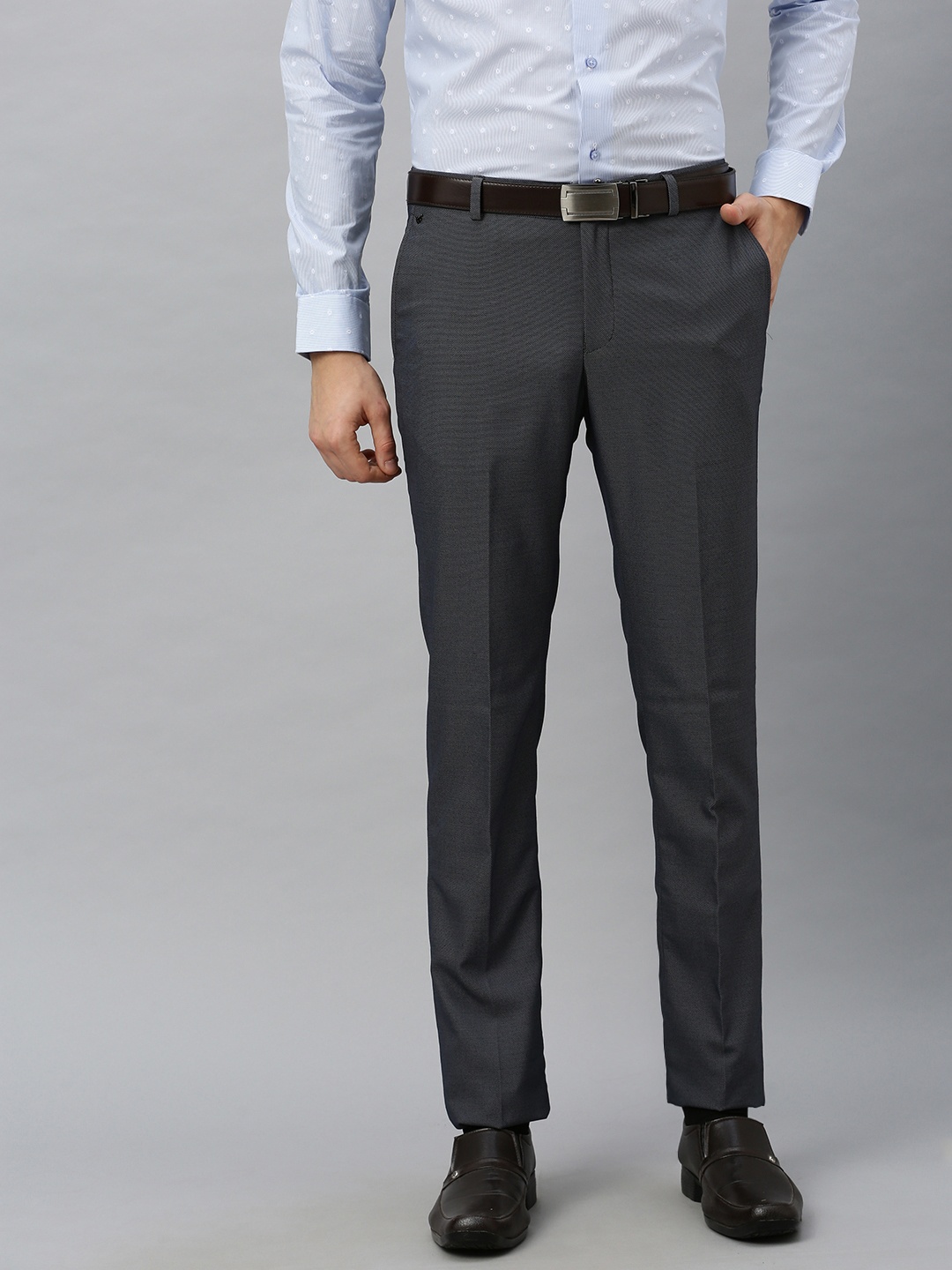 

Blackberrys Men Grey Slim Fit Solid Formal Trousers