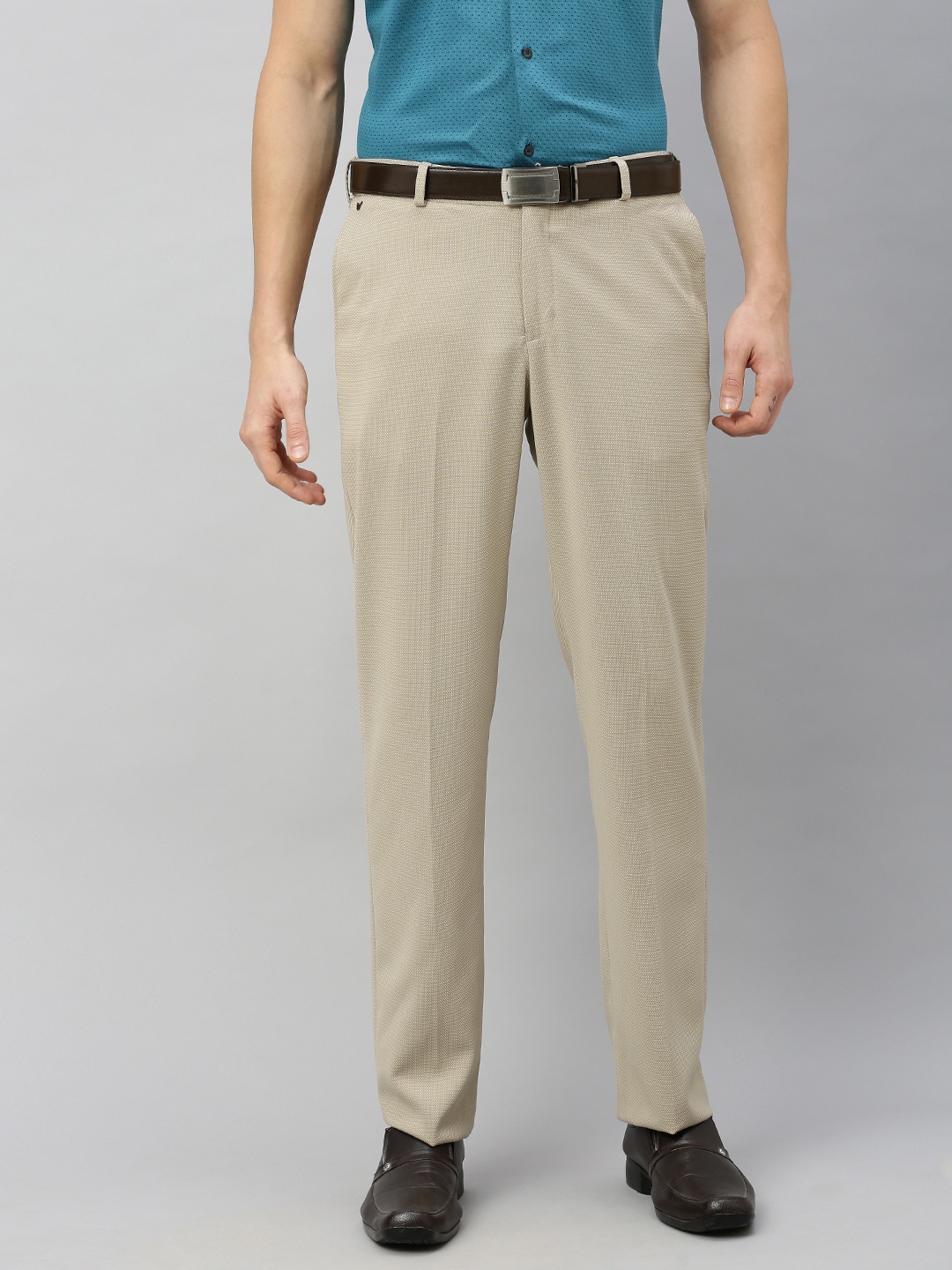 

Blackberrys Men Beige Regular Fit Printed B-90 Regular Fit Trousers