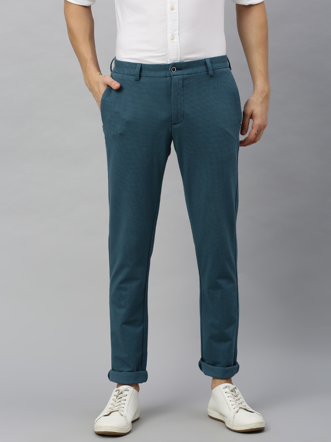 

Blackberrys Men Blue Lean Slim Fit Self Design Regular Trousers