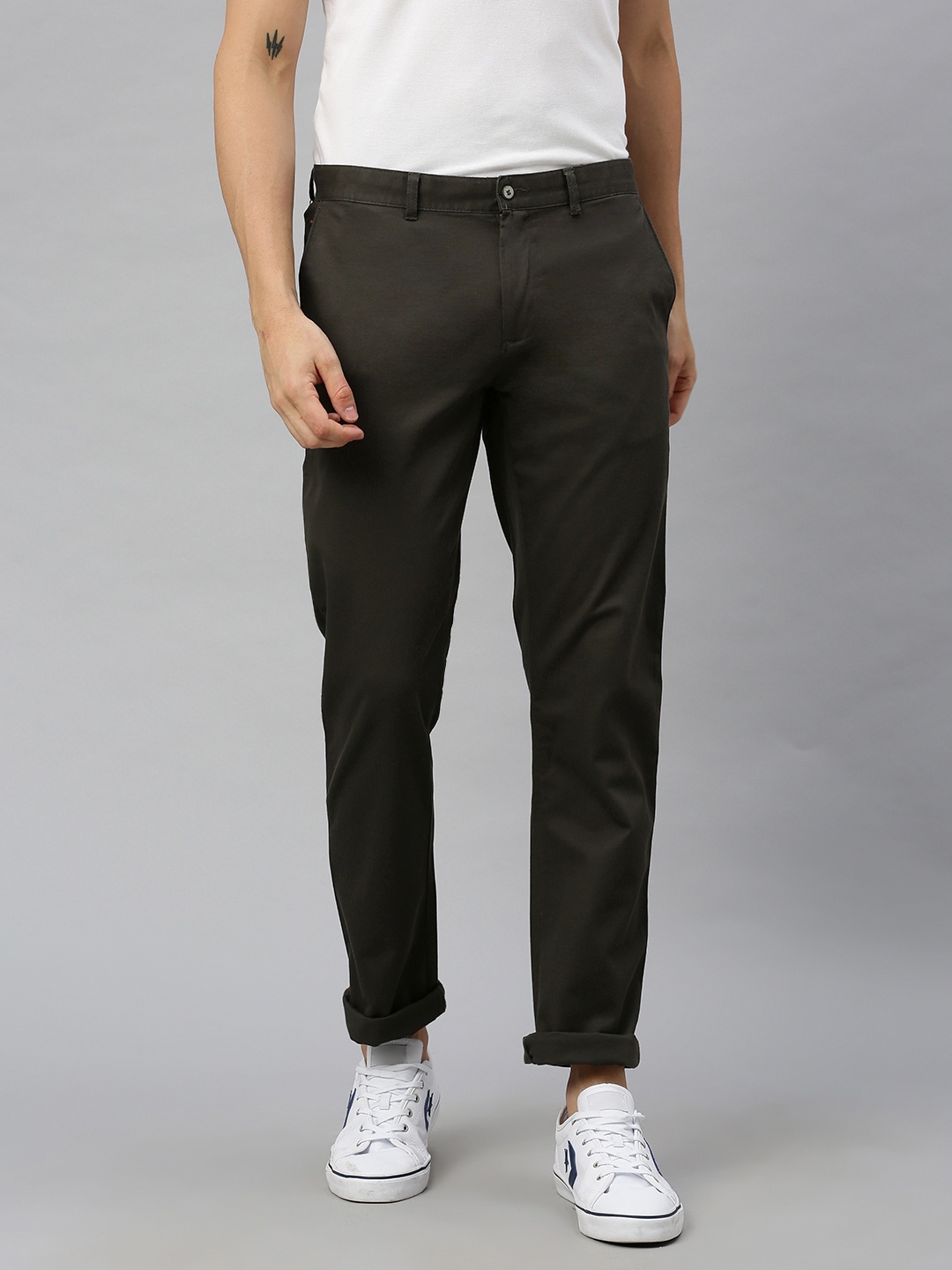 

Blackberrys Men Olive Green Skinny Fit Solid Regular Trousers