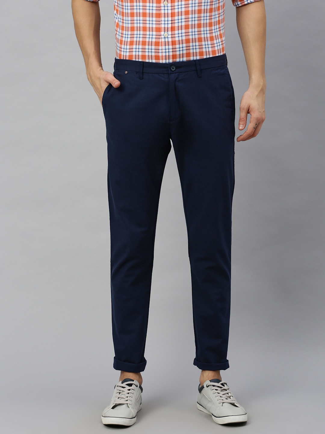 

Blackberrys Men Navy Blue Slim Fit Solid Regular Trousers