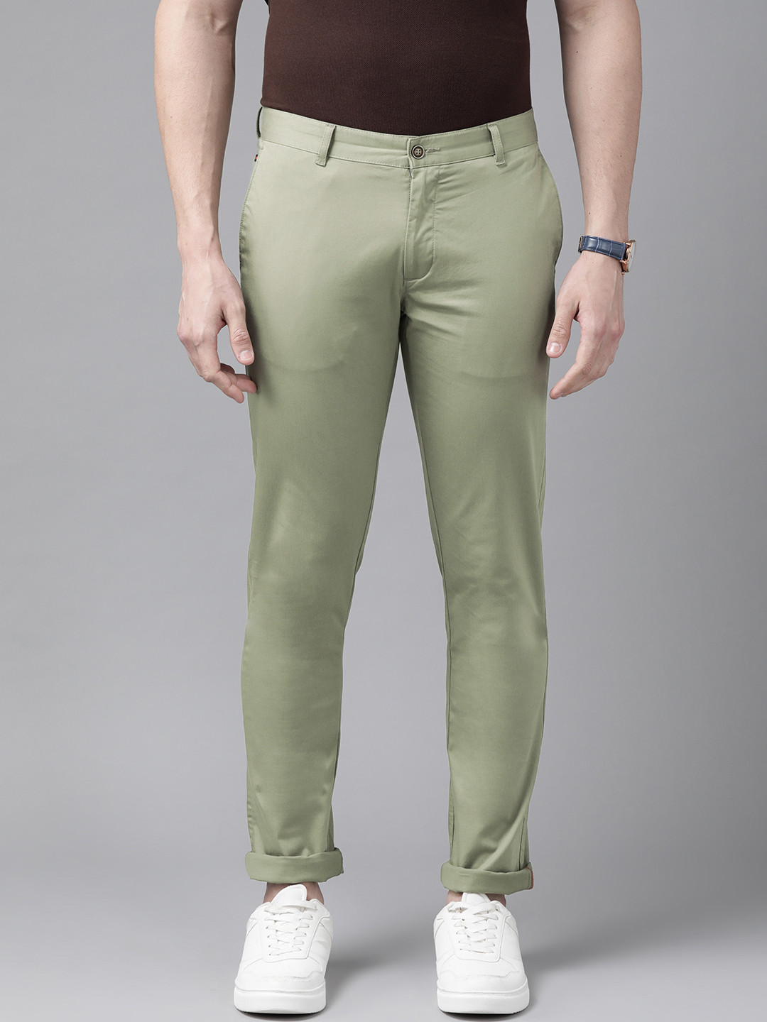

Blackberrys Men Olive Green B-91 Skinny Fit Trousers