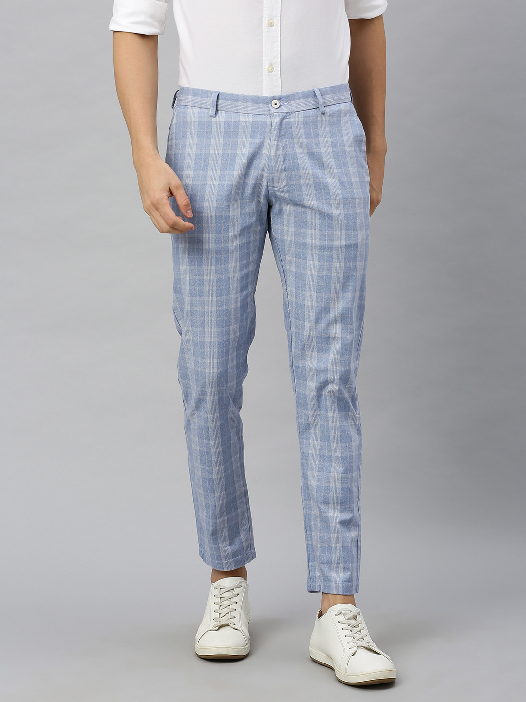 

Blackberrys Men Blue Lean Skinny Fit Checked Regular Trousers