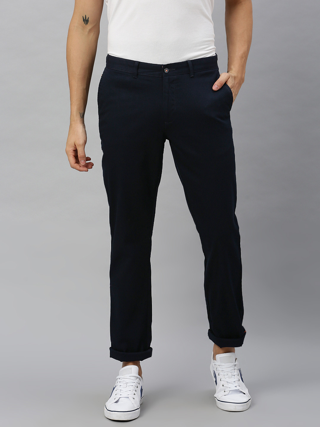 

Blackberrys Men Navy Blue Regular Fit Solid Trousers