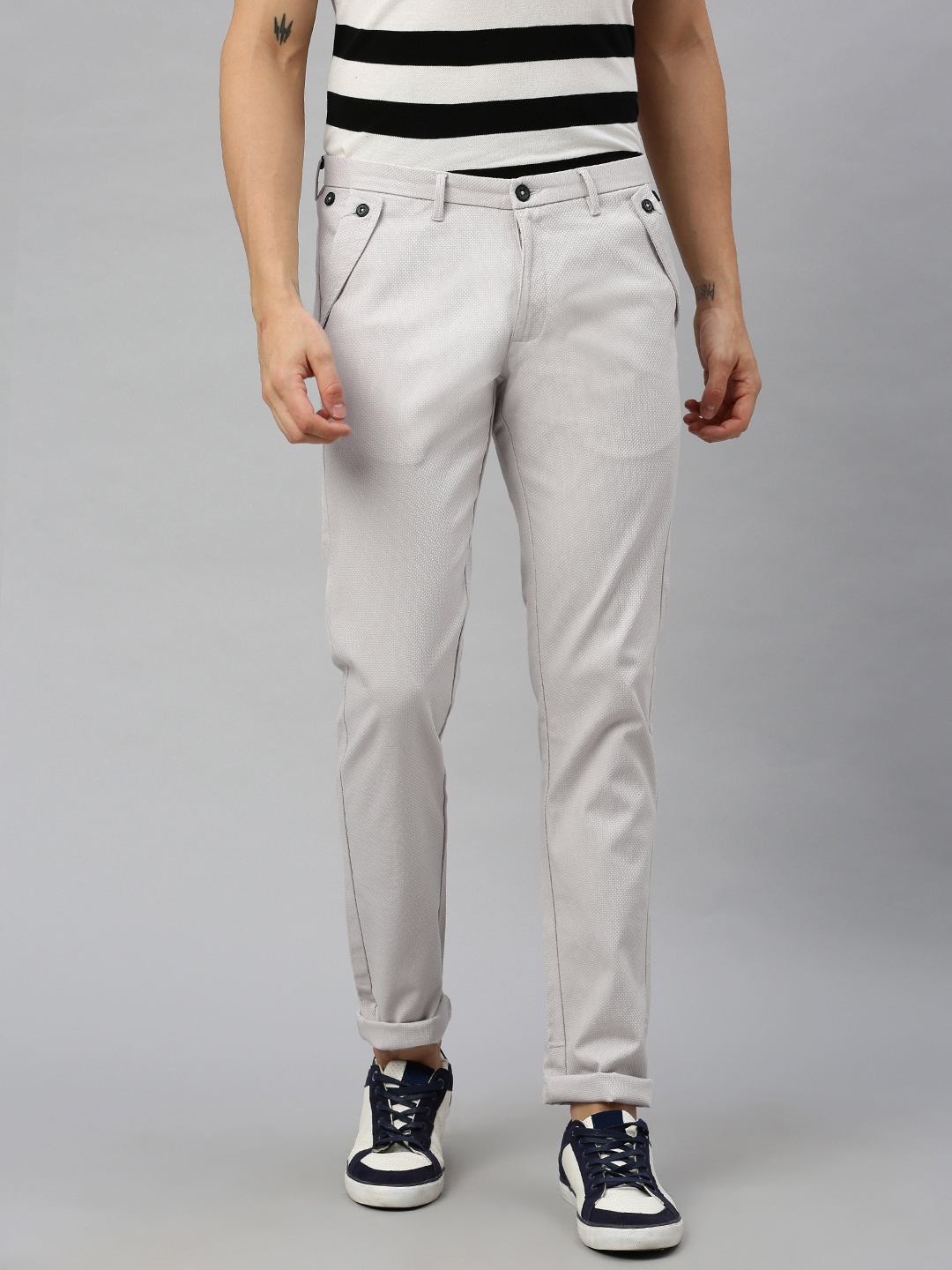 

Blackberrys Men Grey Roger Slim Fit Self Design Regular Trousers