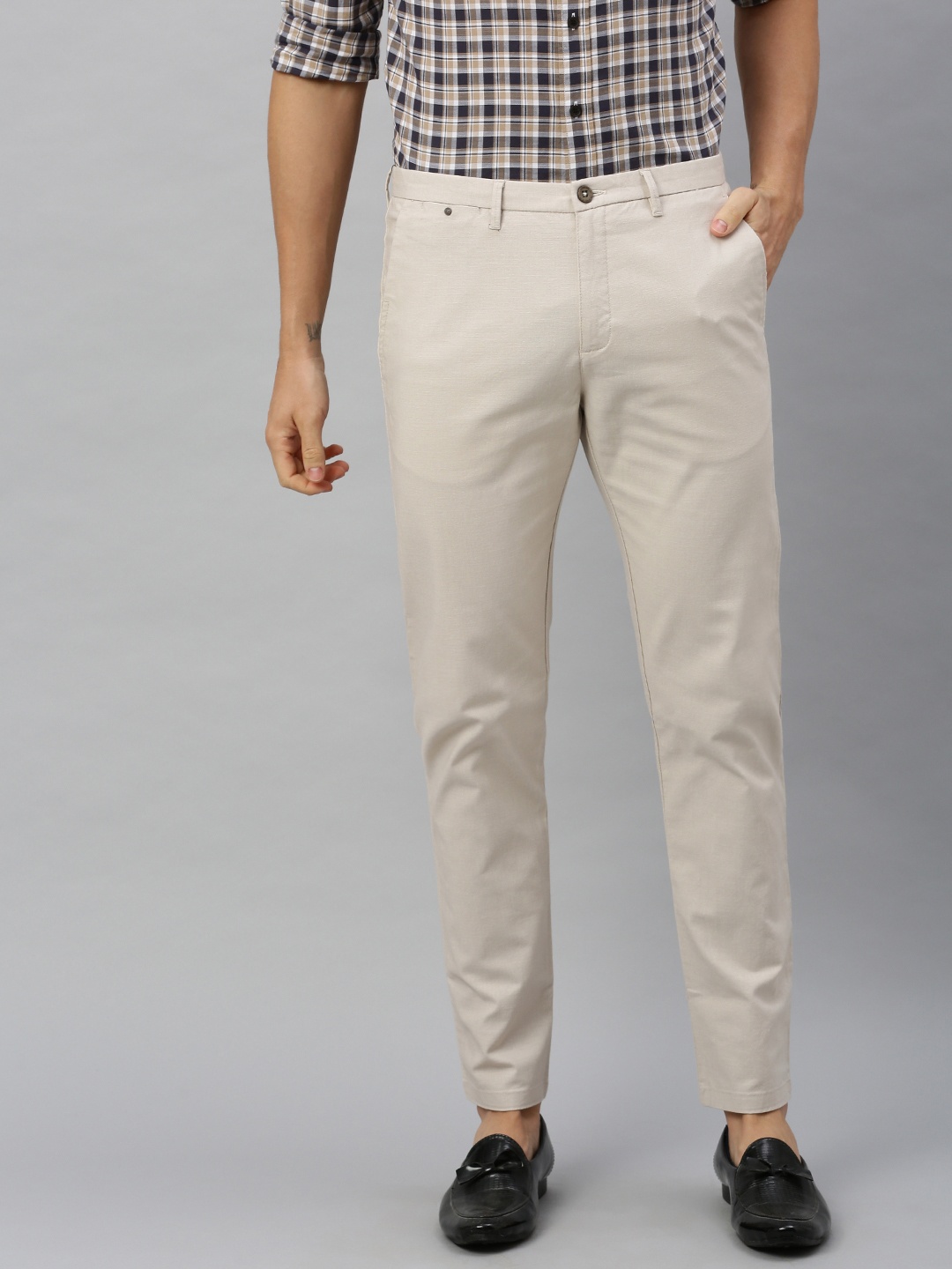 

Blackberrys Men Beige Rafa Super Slim Fit Solid Regular Trousers