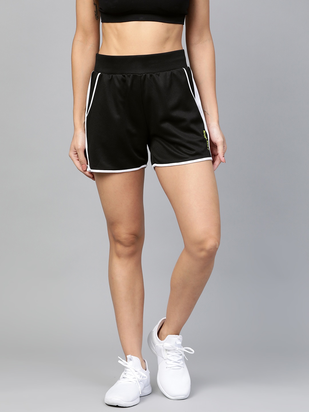 

HRX by Hrithik Roshan Women Jet Black Colorblock Regular Fit Rapid-Dry N9 Antimicrobial technology Training Shorts