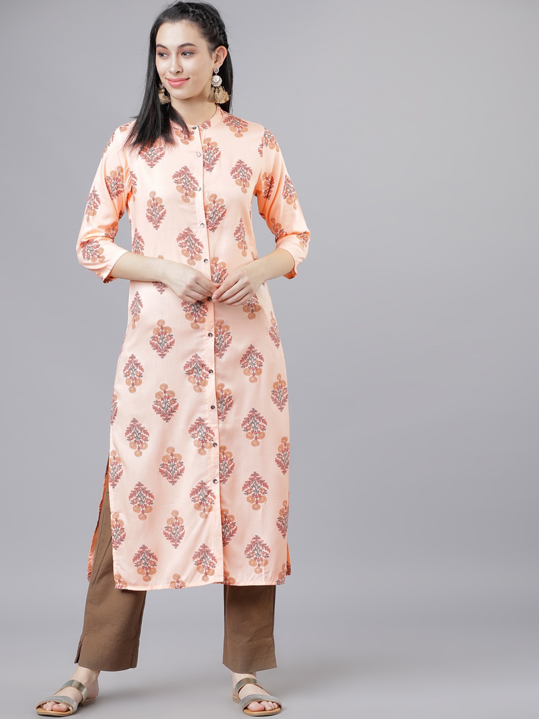 

Vishudh Women Peach-Coloured Printed Straight Kurta