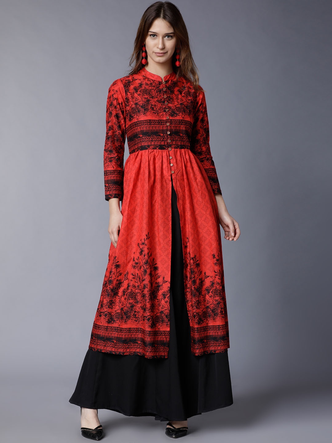 

Vishudh Women Red & Black Printed A-Line Kurta