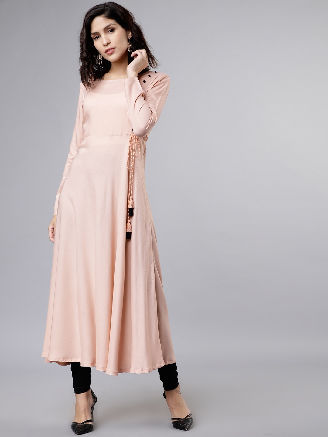 

Vishudh Women Peach-Coloured Solid A-Line Kurta