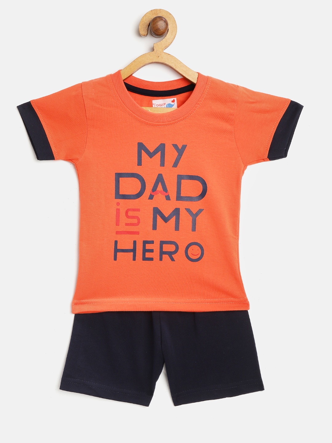 

Toonyport Boys Orange & Navy Typography Print T-shirt with Shorts