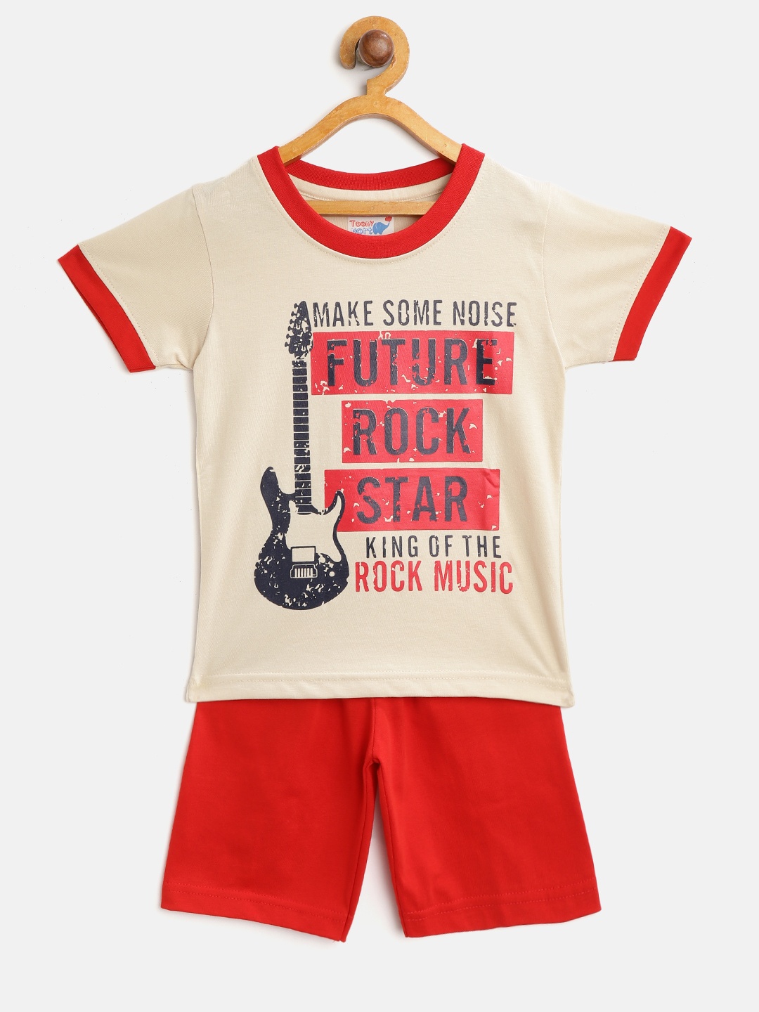 

Toonyport Boys Beige & Red Printed T-shirt with Shorts