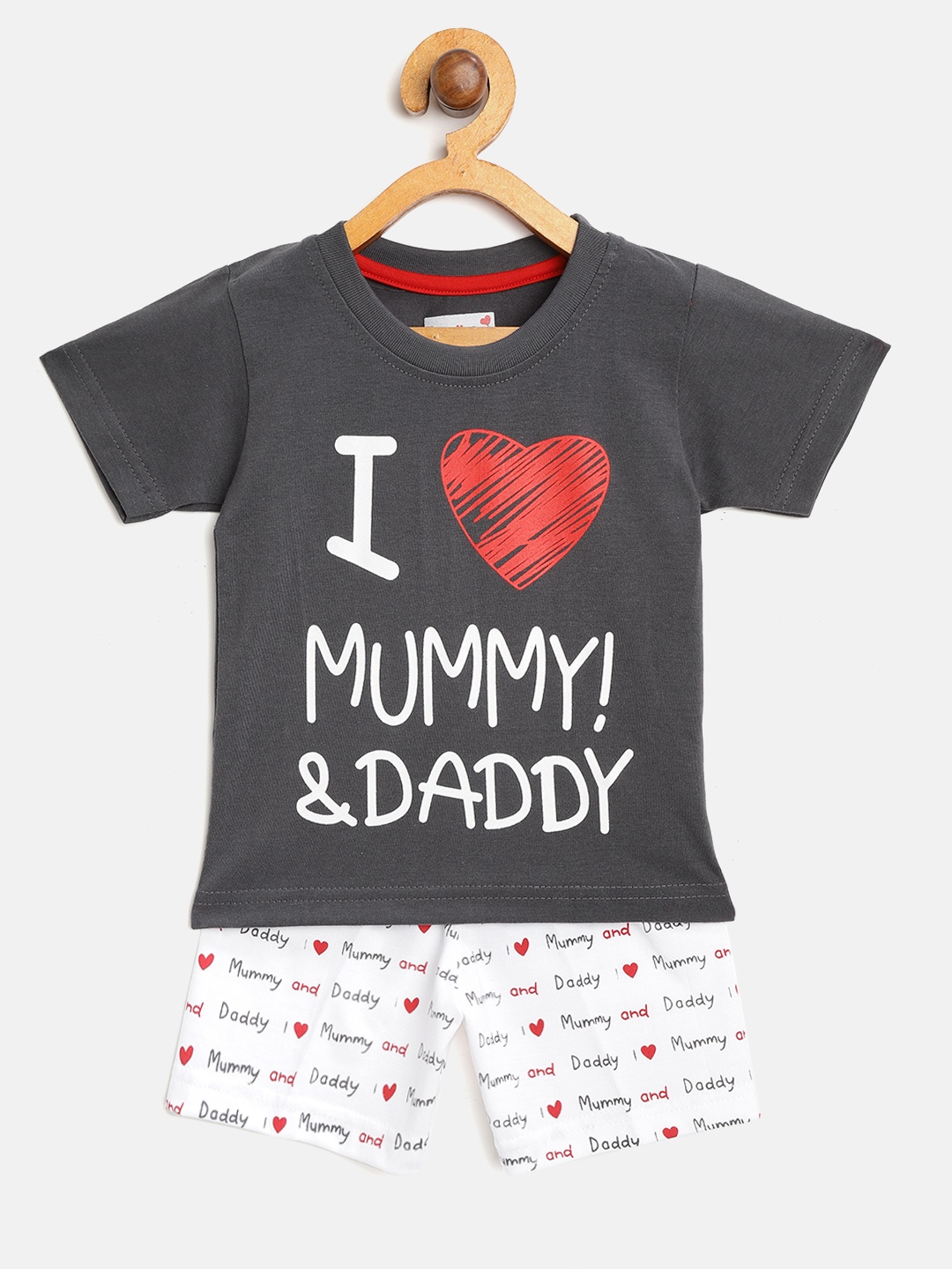 

Toonyport Boys Charcoal Grey & White Printed T-shirt with Shorts