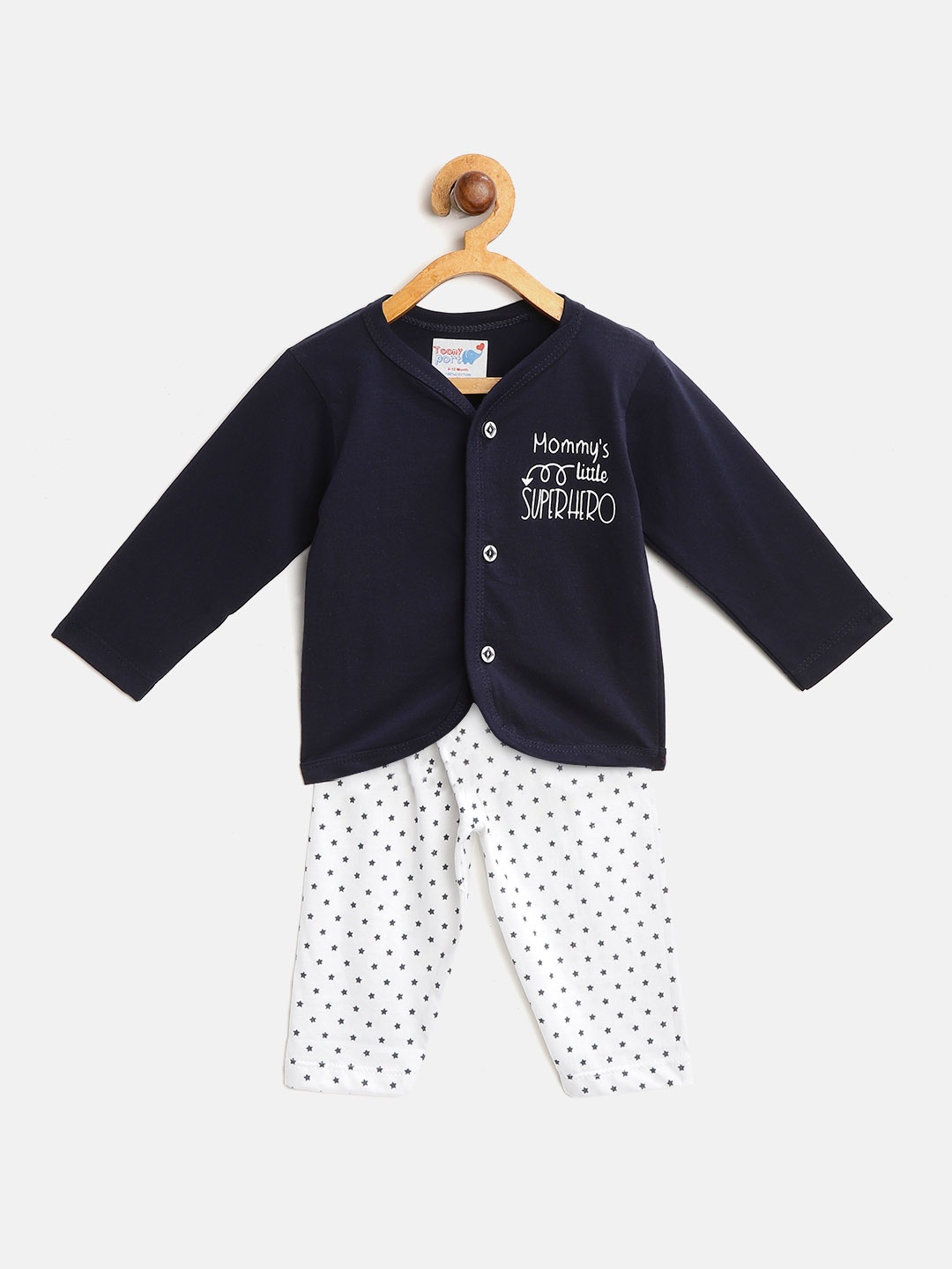 

Toonyport Boys Navy Blue & White Solid Jhabla with Trousers