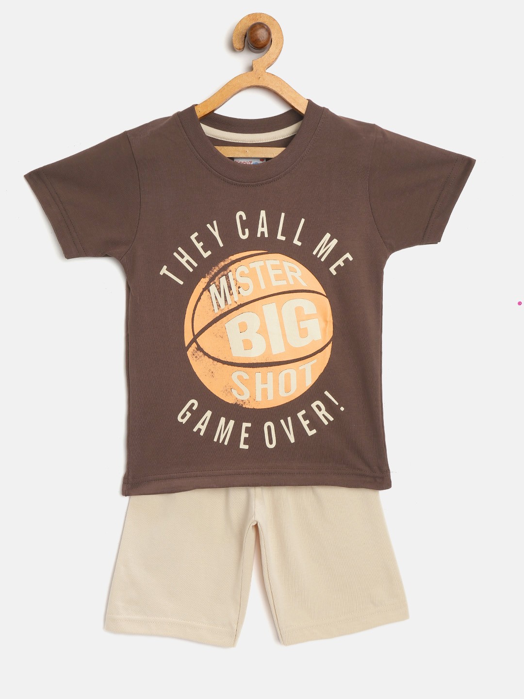 

Toonyport Boys Coffee Brown & Off-White Basketball Print T-shirt with Shorts
