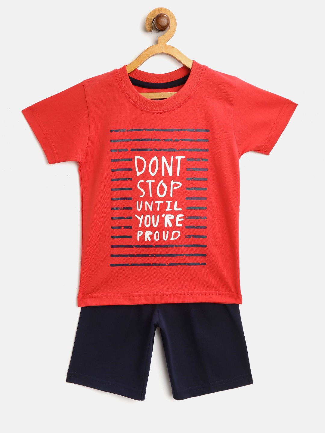 

Toonyport Boys Red & Navy Blue Typography Print T-shirt with Shorts