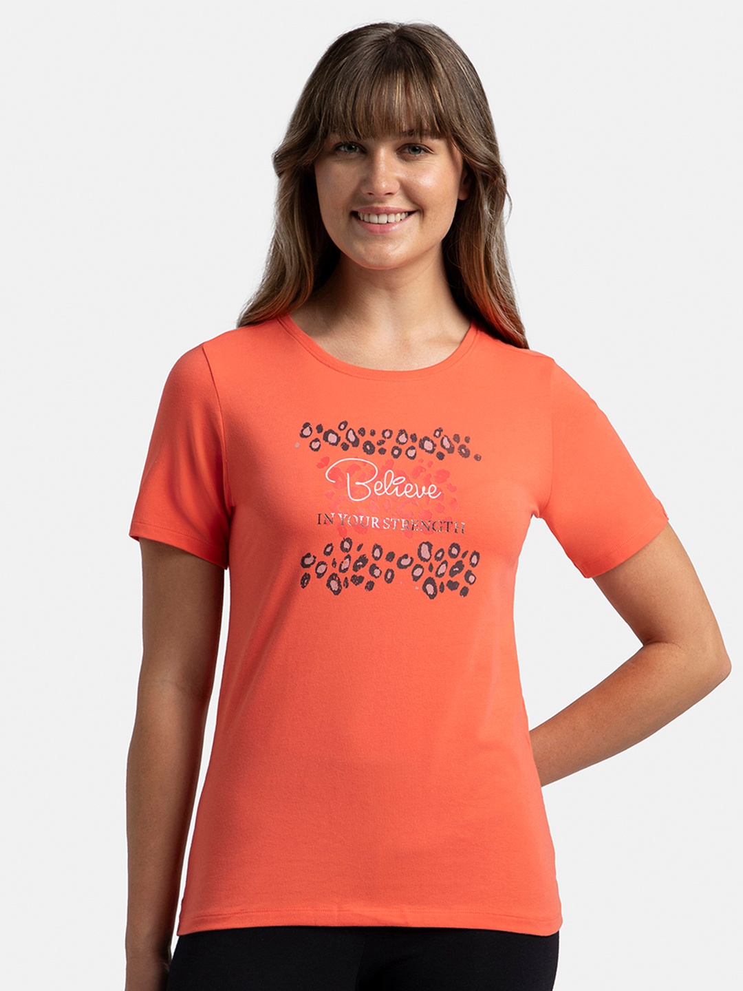 

Jockey Graphic Printed Super Combed Cotton Regular Fit Tshirt -1361, Coral
