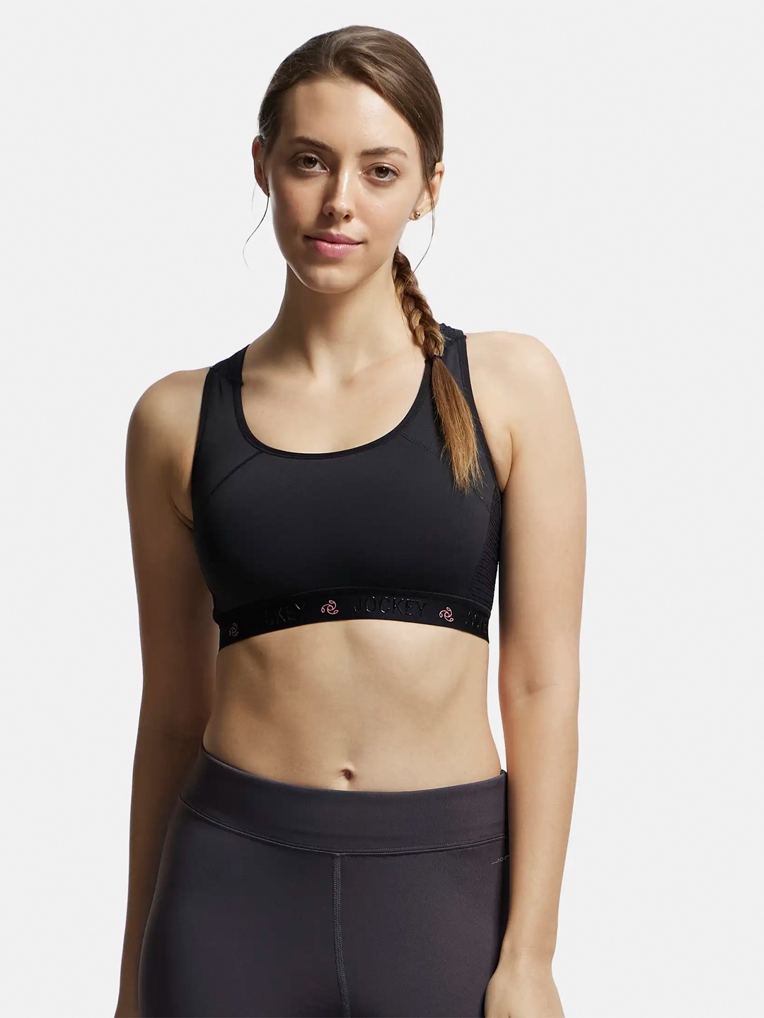 

Jockey Wirefree Padded Tactel Nylon Elastane Full Coverage Racer Back Styling Sports Bra-AP20, Black