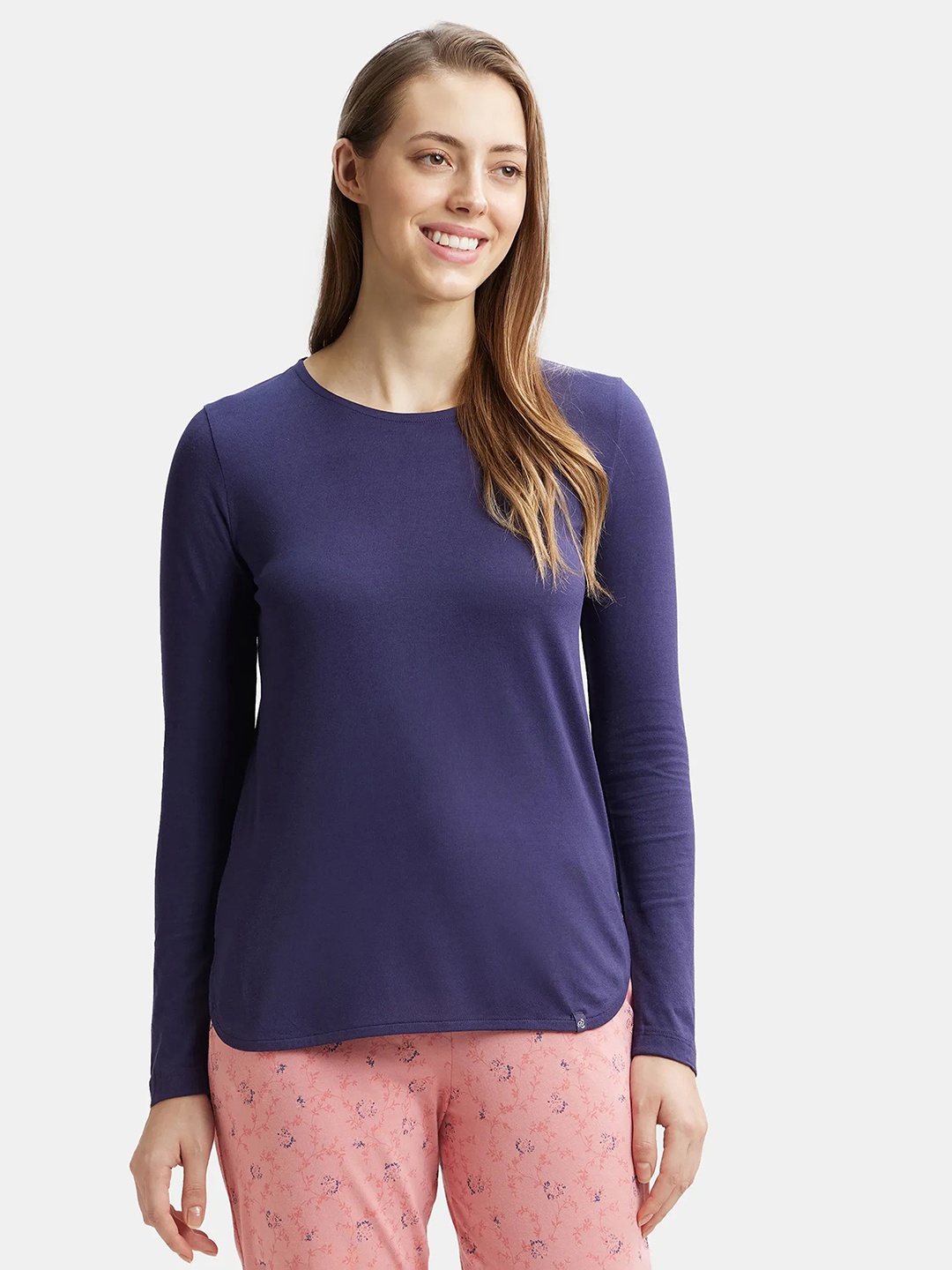 

Jockey Women Navy Blue Solid Round Neck Lounge T-shirt