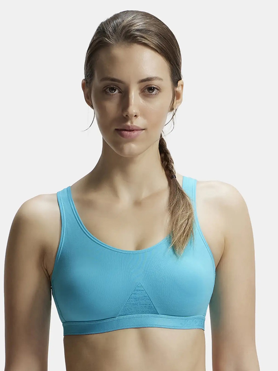 

Jockey Wirefree Non Padded Cotton Printed Full Coverage SlipOn Active Bra-1376, Sea green