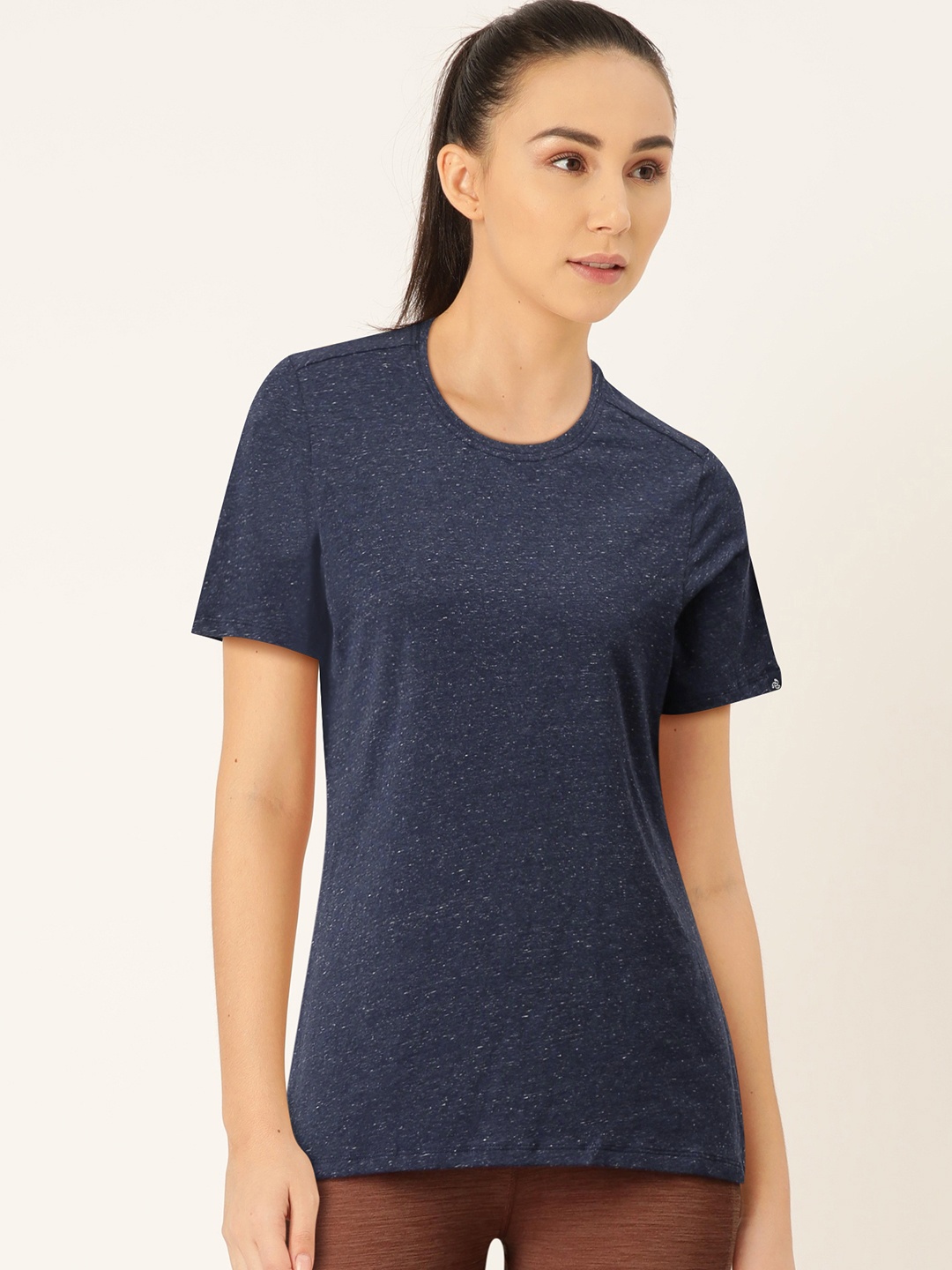 

Jockey Women Navy Blue Solid Round Neck T-shirt