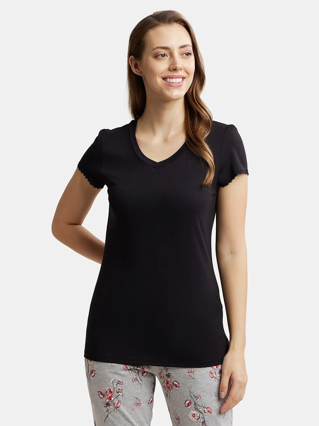 

Jockey Solid Micro Modal Cotton Relaxed Fit Tshirt-RX12, Black