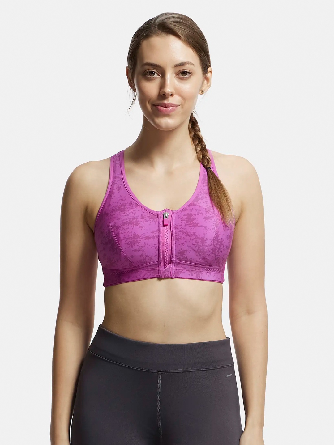 

Jockey Wirefree Padded Full Coverage Printed Sports Bra-MI02, Purple