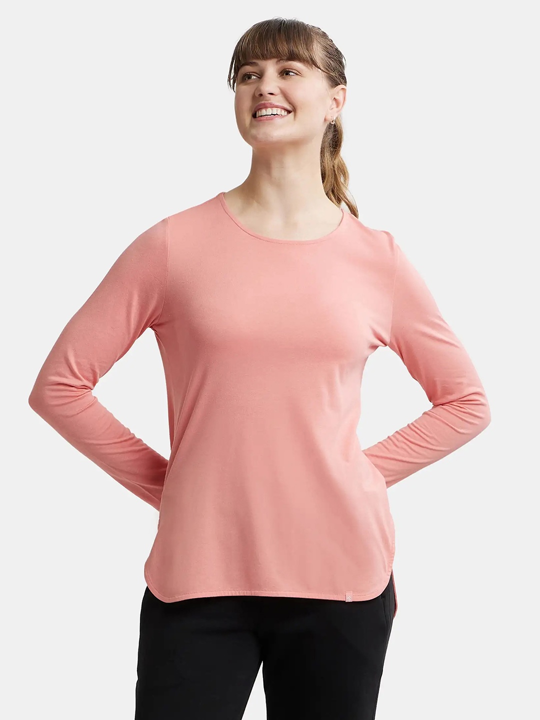 

Jockey Micro Modal Cotton Relaxed Fit Tshirt with Curved Hem Styling-RX21, Peach