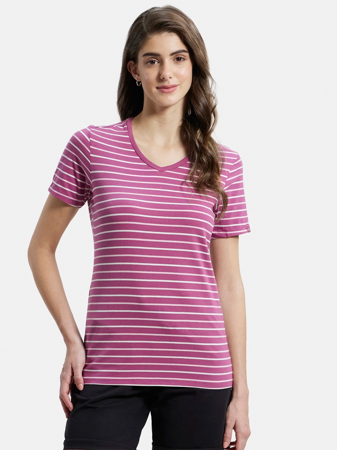 

Jockey Regular Fit Yarn Dyed Striped V Neck T-Shirt, Purple