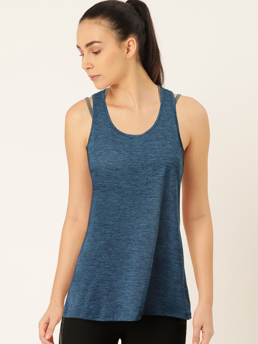 

Jockey Women Navy Blue Self Design Tank Top