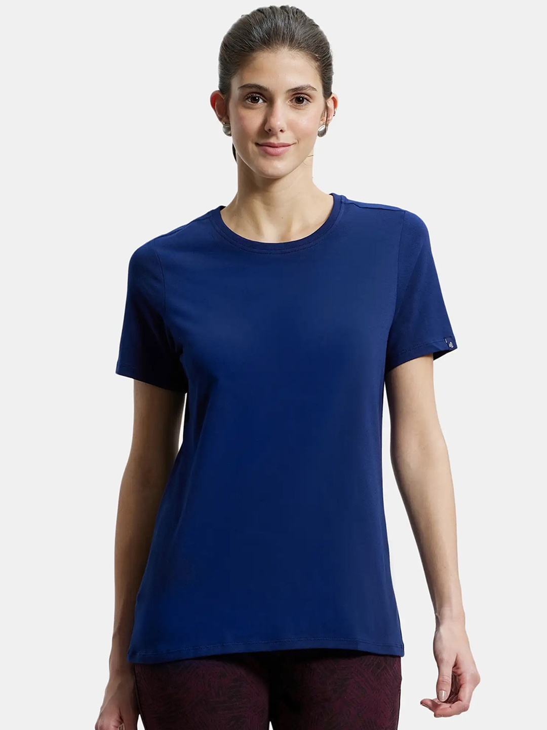 

Jockey Women Navy Blue Solid Round Neck Lounge T-shirt