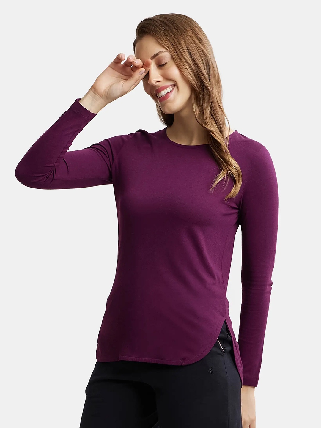 

Jockey Micro Modal Cotton Relaxed Fit Tshirt with Curved Hem Styling-RX21, Purple