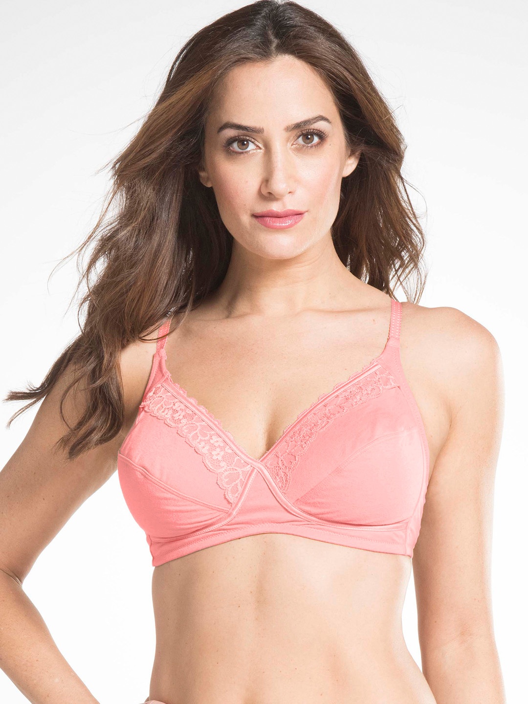 

Jockey Pink Solid Non-Wired Non Padded Everyday Bra with Lace Inserts ES19-0105