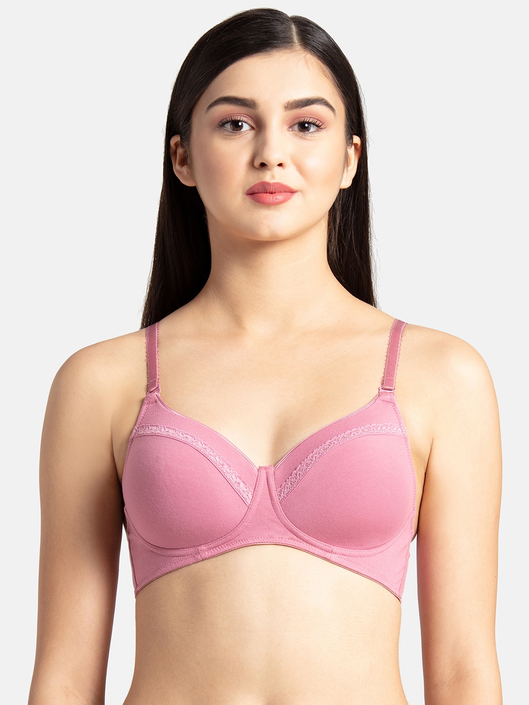 

Jockey Pink Solid Non-Wired Lightly Padded Everyday Lace Inserted Bra FE25-0105-HROSE