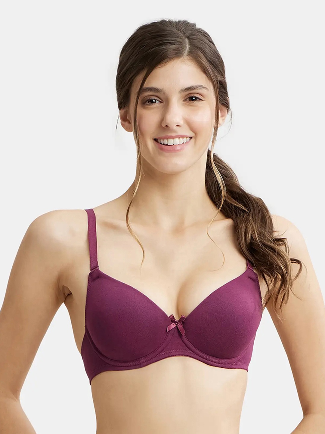 

Jockey UnderWired Padded Cotton Medium Coverage Multiway Styling Tshirt Bra-1245, Burgundy