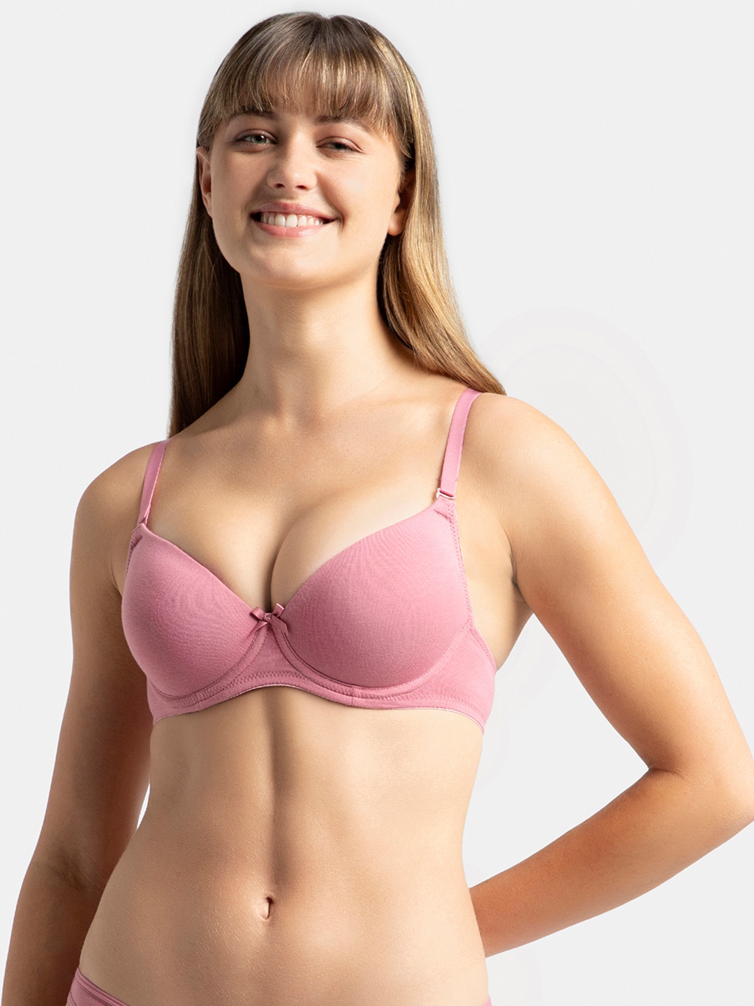 

Jockey UnderWired Padded Cotton Medium Coverage Multiway Styling Tshirt Bra-1245, Pink