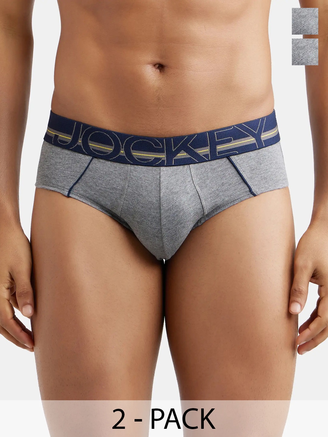 

Jockey Pack Of 2 Super Combed Cotton Solid Brief with Ultrasoft Waistband-US14, Grey melange