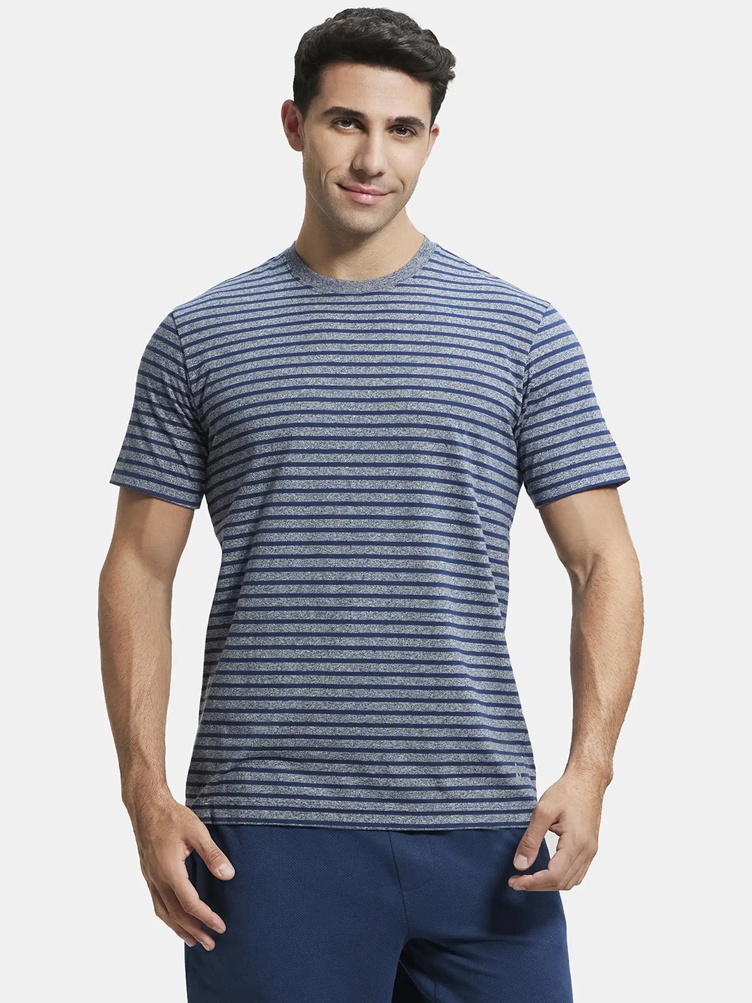 

Jockey Super Combed Cotton Rich Striped Round Neck Half Sleeve T-shirt-2715, Navy blue