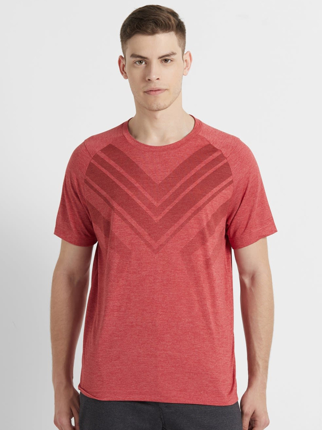 

Jockey Men Rust Red Printed Sports T-Shirt