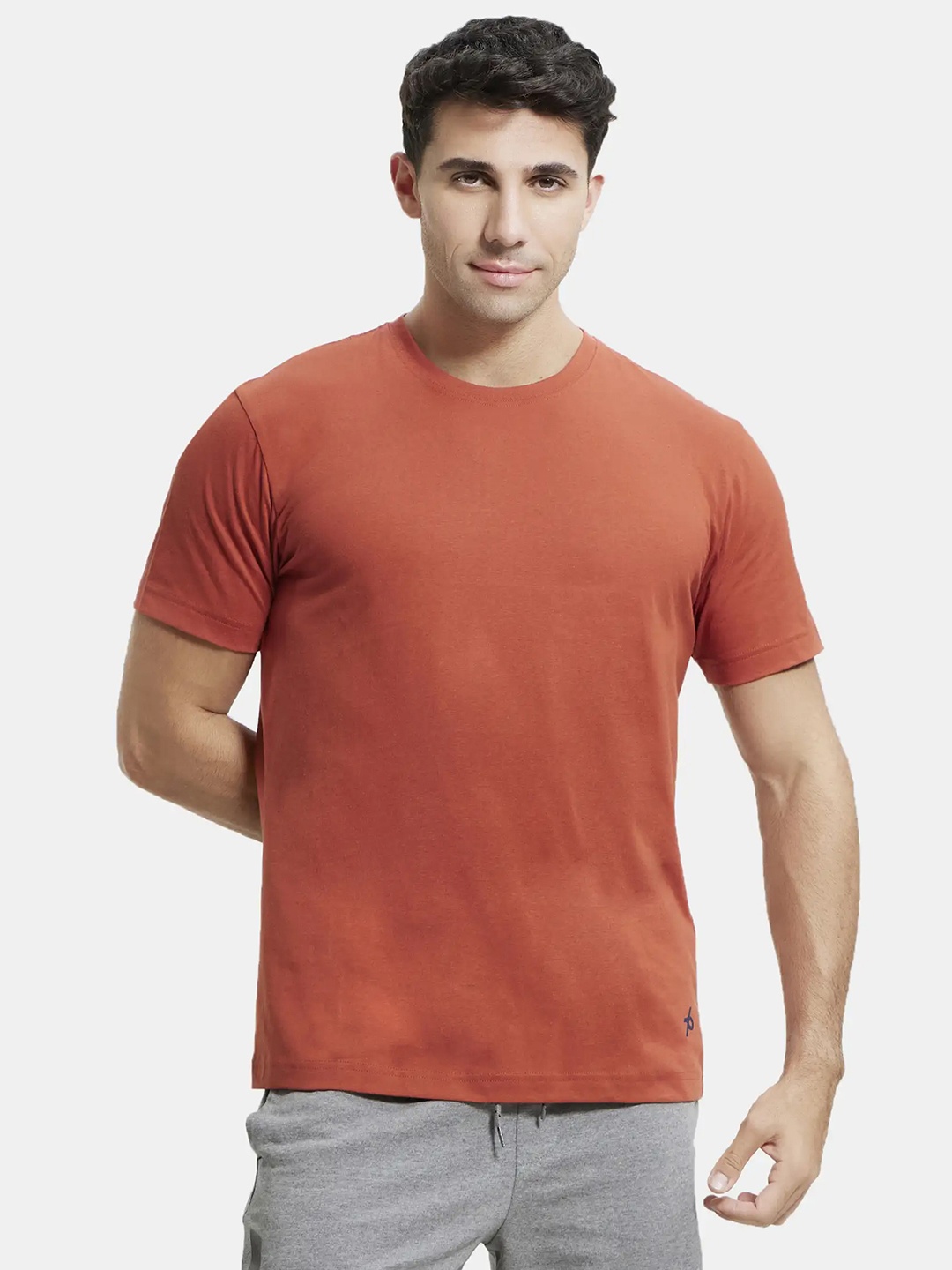 

Jockey Men Rust Red Solid Modern Fit Round Neck Lounge T-shirt