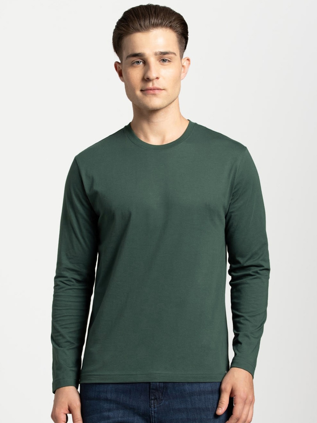 

Jockey Men Olive Green Solid Comfort Fit Round Neck Pure Cotton T-shirt